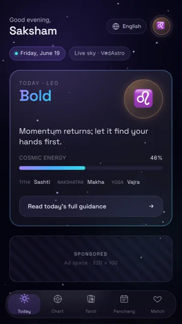 Astrosync home screen with today's horoscope